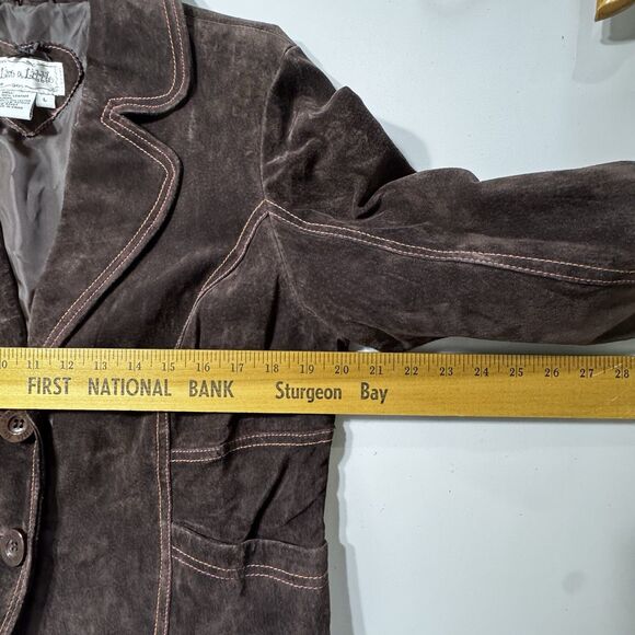VTG Y2K Live A Little Wms Chocolate Brown Leather Suede Short Jacket L - Picture 8 of 12